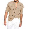 Chemise de Vacances Flamant Imprimé à Manches Longues avec Boutons - Kaki Léger 3XL