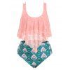 Maillots de Bain Tankini Imprimé Superposé en Dentelle de Grande Taille - Rose 5X