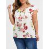 Plus Size Cut Out Imprimer Ditsy Flounce Blosue - Blanc 2X