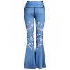 Pantalon Fleuri Imprimé à Jambe Large à Volants - Bleu Koi 2XL
