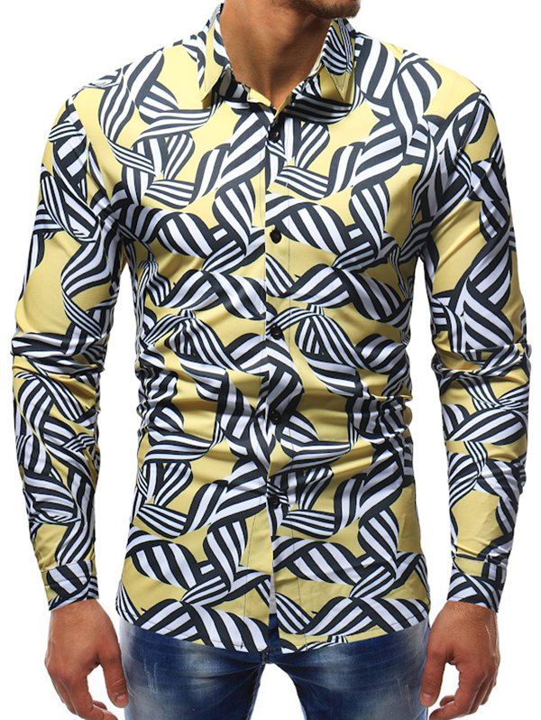 

Abstract Spiral Print Button Down Casual Shirt, Yellow