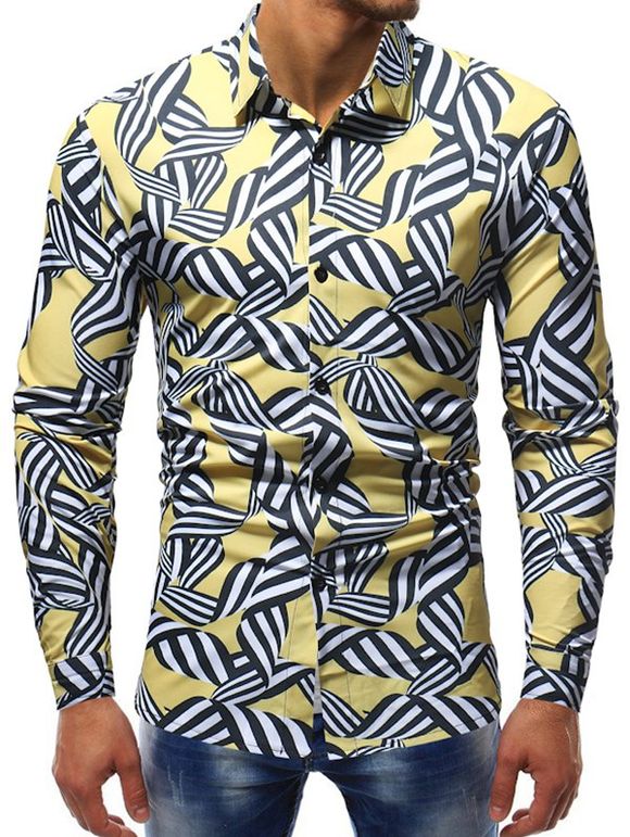 Chemise décontractée boutonnée à imprimé spiral abstrait - Jaune M