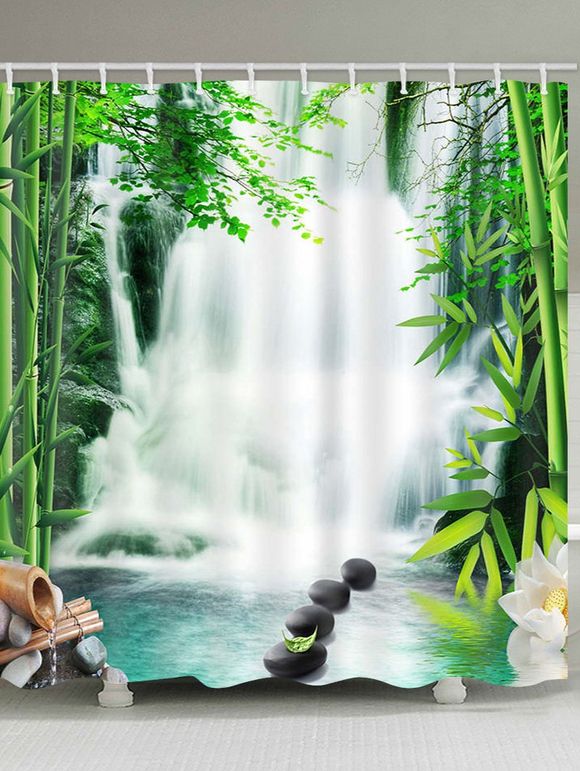 Rideau de Douche Imperméable Bambou et Cascade Imprimés pour Salle de Bain - multicolor W71 X L71 INCH