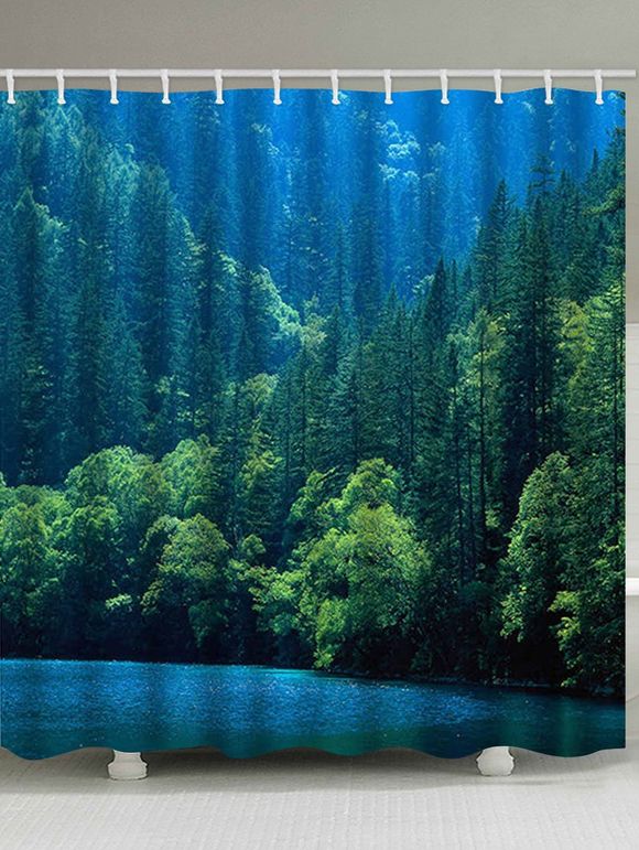 Rideau de Douche Imperméable Forêt et Bord du Lac Imprimés pour Salle de Bain - multicolor B 180*180CM