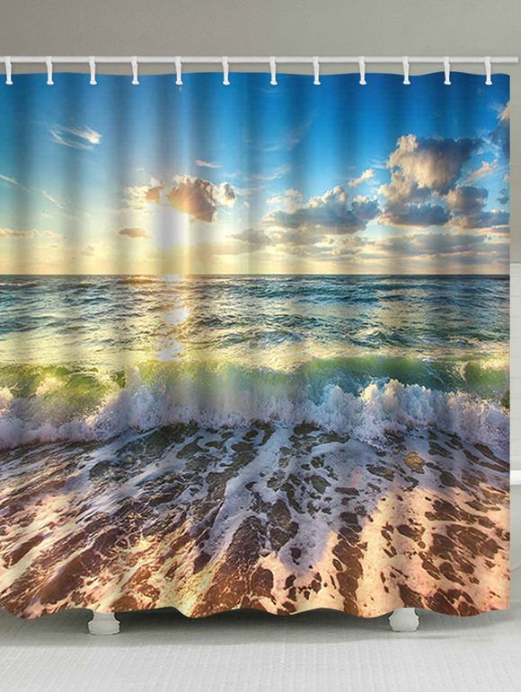 Rideau de Douche Imperméable Vague de Mer et Coucher du Soleil Imprimés - multicolor B 180*180CM