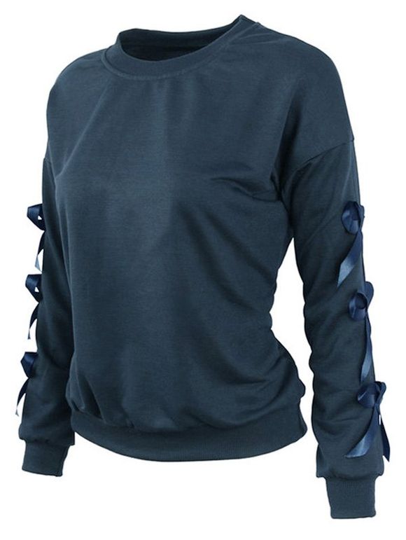 Sweatshirt Ample Embelli de Nœud Papillon en Couleur Unie - Cadetblue XL