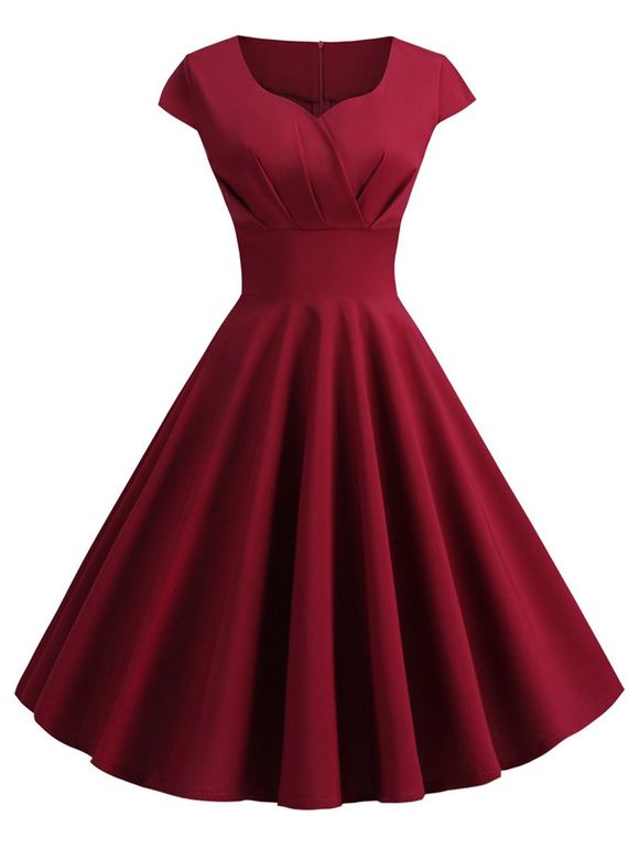 Plus Size Vintage Pin Up Dress - RED WINE 3X
