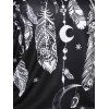 Allover Floral Lace Tank Top and Feather Moon Print Skew Neck T Shirt Set - BLACK 3XL