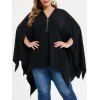 T-shirt Cape à Capuche Zippé en Couleur Unie de Grande Taille - Noir 2X