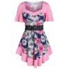T-shirt Tunique Applique Fleuri Imprimé de Grande Taille - Rose Foncé L