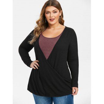 

Plus Size Long Sleeve Two Tone Tunic Sweater, Black