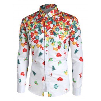 

Christmas Printed Casual Long Sleeves Shirt, White
