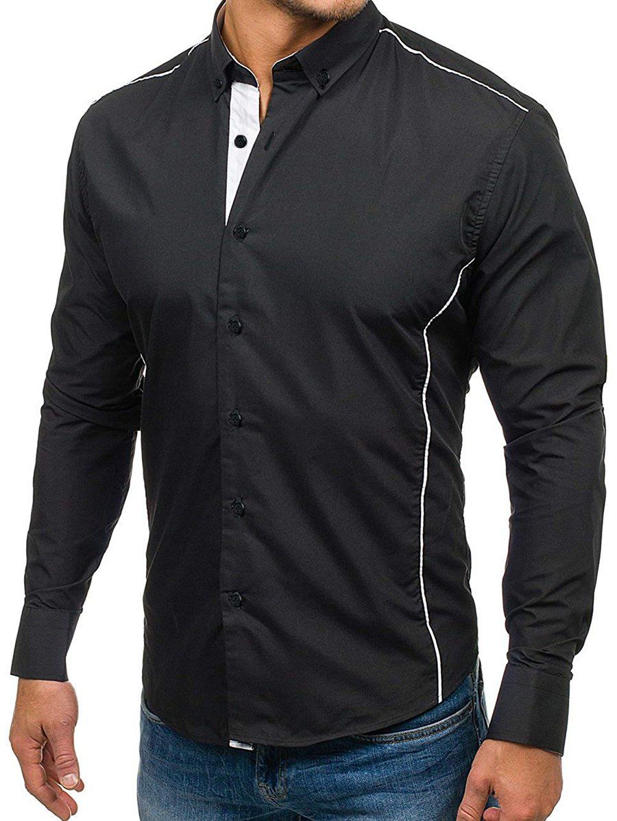 

Color Spliced Casual Full Sleeves Shirt, Black
