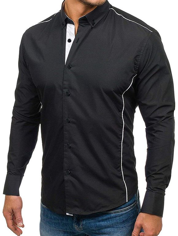 Chemise Décontractée en Couleur Jointive à Manches Longues - Noir XL