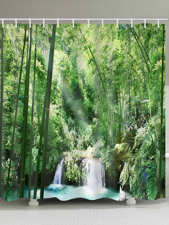Rideau de Douche Imperméable Forêt et Bambou Imprimés pour Salle de Bain - multicolor W59 X L71 INCH