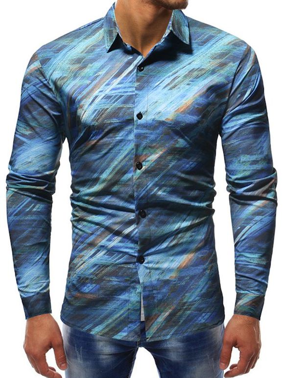 Chemise Décontractée Boutonnée Dégradée Imprimée - Bleu XL