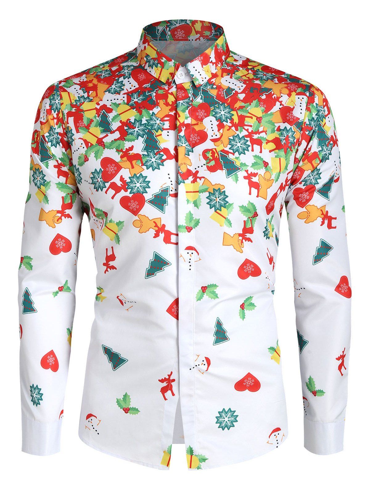 [37% OFF] 2021 Christmas Printed Casual Long Sleeves Shirt In WHITE ...