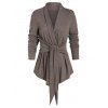 Cardigan Asymétrique Teinté Imprimé Noué en Avant - marron foncé 2XL
