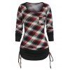 Checked Pocket Cinched T Shirt - RED WINE S