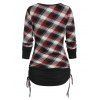 Checked Pocket Cinched T Shirt - RED WINE S