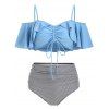 Maillot de Bain Bikini Rayé Superposé Sanglé - Bleu Ciel Léger 3XL