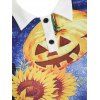 Halloween Sunflower Pumpkin Print Long Sleeve Dress - MIDNIGHT BLUE XL