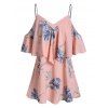 Blouse Imprimée Epaule Dénudée à Bretelle de Grande Taille - Rose Cochon 1X