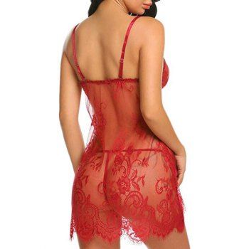 Buy See Through Lace Split T Back Cami Babydoll Set. Picture