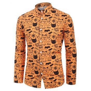

Skull Pumpkin Spider Cat Print Halloween Shirt, Dark orange