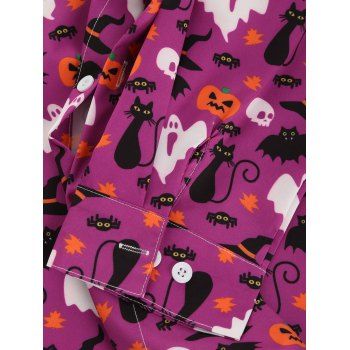 Halloween Cat Skull Pumpkin Bat Print Long Sleeve Shirt