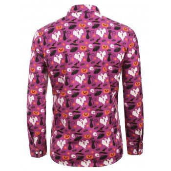 

Halloween Cat Skull Pumpkin Bat Print Long Sleeve Shirt, Rose red