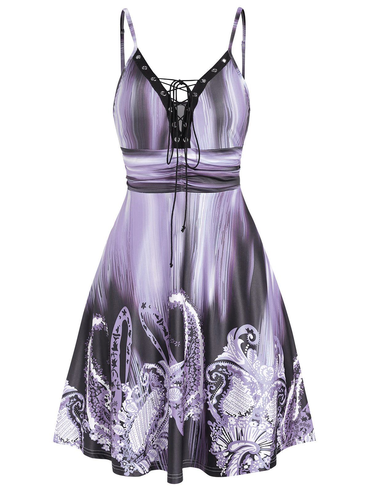 

High Waist Printed Cami A Line Dress, Mauve