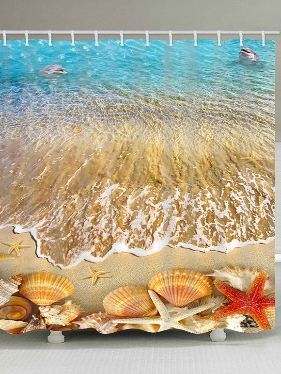 Rideau de Douche Imperméable Coquille Plage et Etoile de Mer Imprimés pour Salle de Bain - multicolor W71 X L79 INCH