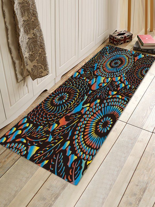 

Spiral Geometric Pattern Print Flannel Floor Mat, Sky blue