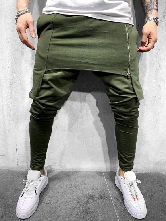 Pantalon de Jogging Décoré de Zip en Couleur Unie - Vert Armée S