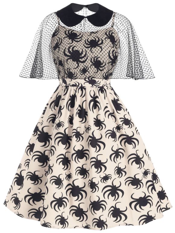 Robe à Bretelle d'Halloween Araignée Imprimée avec Poncho en Maille - Blonde XL