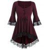 Blouse Haute Basse Panneau en Dentelle de Grande Taille à Lacets - Rouge Vineux L