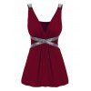 Débardeur Plongeant Evasé de Grande Taille à Paillettes - Rouge Vineux 3X