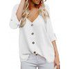 Plunging Button Up Roll Tab Blouse - WHITE XL