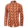 Chemise d'Halloween Boutonnée Citrouille et Chauve-souris Imprimés - Orange Foncé XS