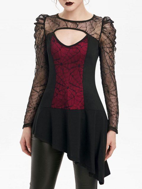 Asymmetric Sheer Tunic Gothic Halloween T Shirt