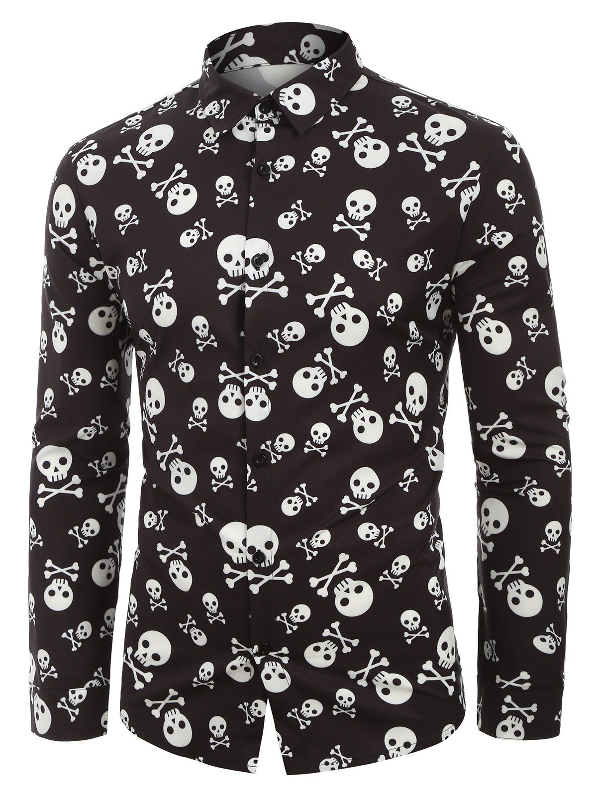 [32% OFF] 2021 Halloween Crossbone Skull Allover Print Button Shirt In ...