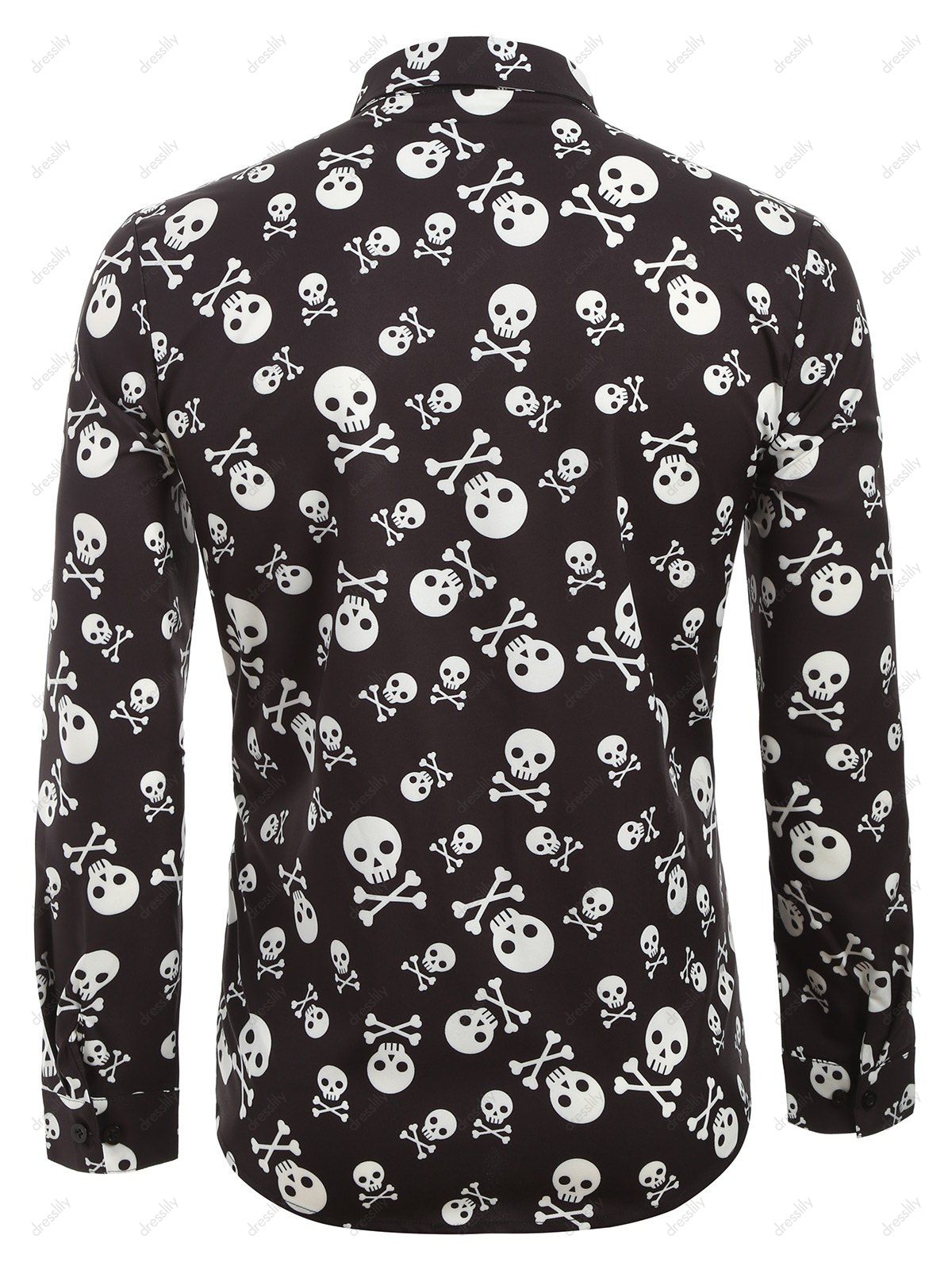 [47% OFF] 2020 Halloween Crossbone Skull Allover Print Button Shirt In ...