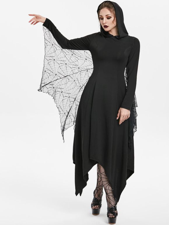 Maxi Robe d'Halloween Mouchoir Gothique avec Ailes de Chauve-Souris - Noir 3XL