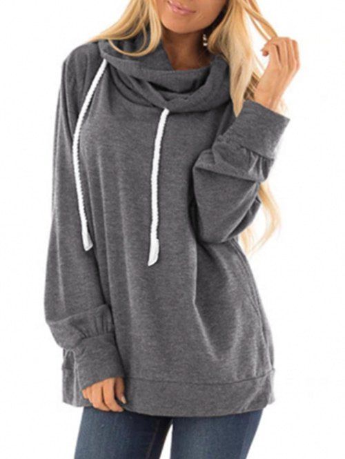 

Solid Color Drawstring Loose Hoodie, Gray
