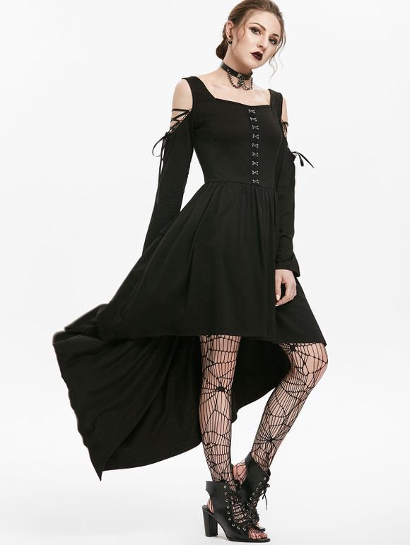 Robe Gothique au Crochet à Epaule Dénudée à Lacets - Noir S