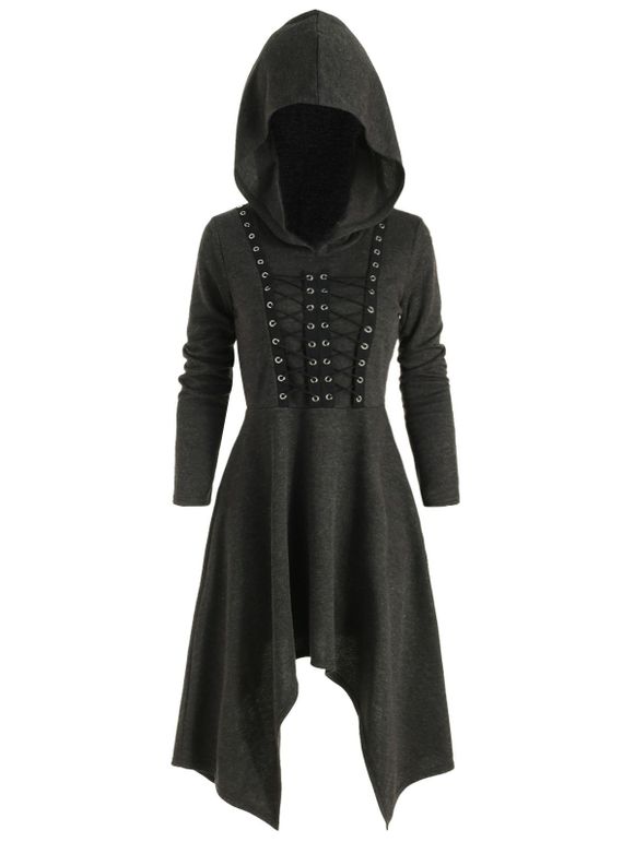 Robe à Capuche Mouchoir Gothique à Lacets - Noir 2XL