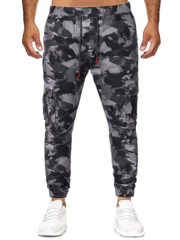 Pantalon Décontracté Camouflage Imprimé avec Poche - Gris 2XL
