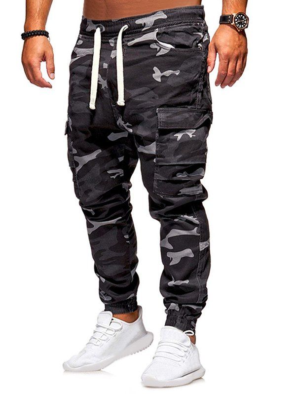Pantalon de Jogging Camouflage Imprimé avec Poche - Gris 2XL