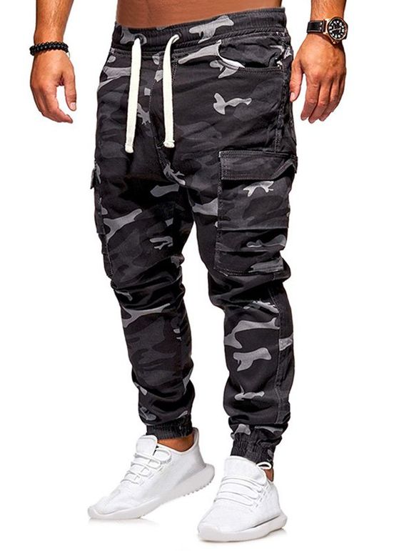 Pantalon de Jogging Camouflage Imprimé avec Poche - Gris L